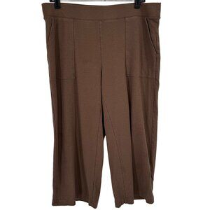 Pure Jill Womens Brown Wide Leg crop Pants size Large Petite knit Cotton pockets
